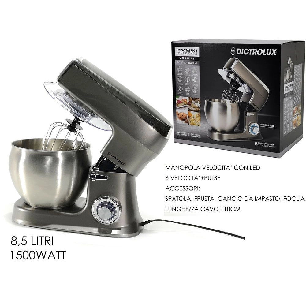 Trade Shop - Impastatrice Planetaria Professionale Ciotola 8,5lt 1500w 6 Velocità + Pulse Manopola Led -