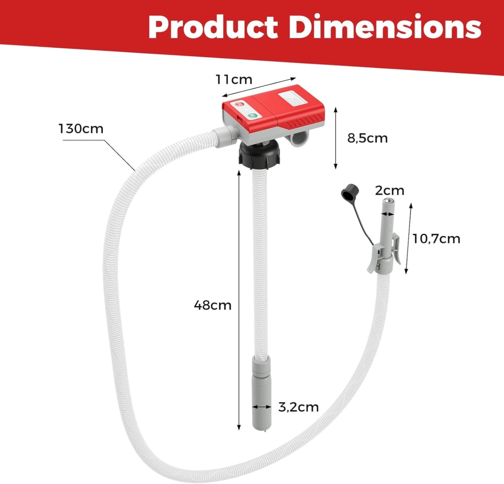 Pompa di Trasferimento Carburante, Pompa Elettrico Carburante Alimentato da Batteria/USB, con Sensore di Spegnimento Automatico, 3 Adattatori per Bidoni di Gas, Benzina, Olio, Diesel (14 LPM)