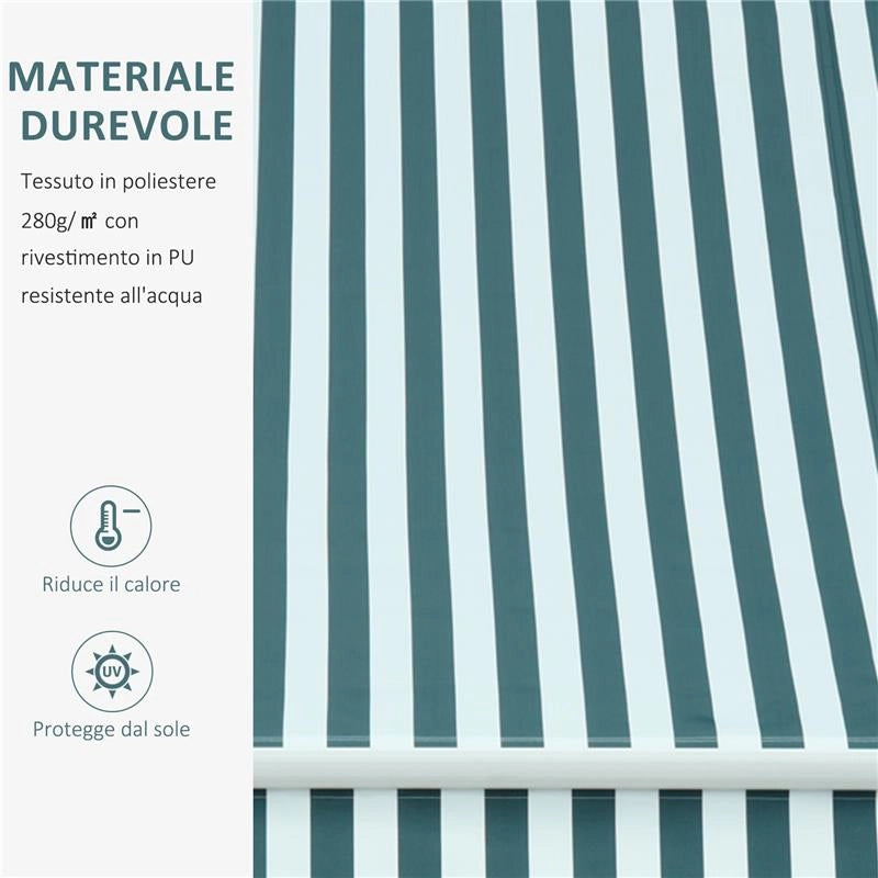 TENDA DA SOLE A BRACCI PER ESTERNO CON MANOVELLA METALLO E POLIESTERE 295X250CM VERDE E BIANCO