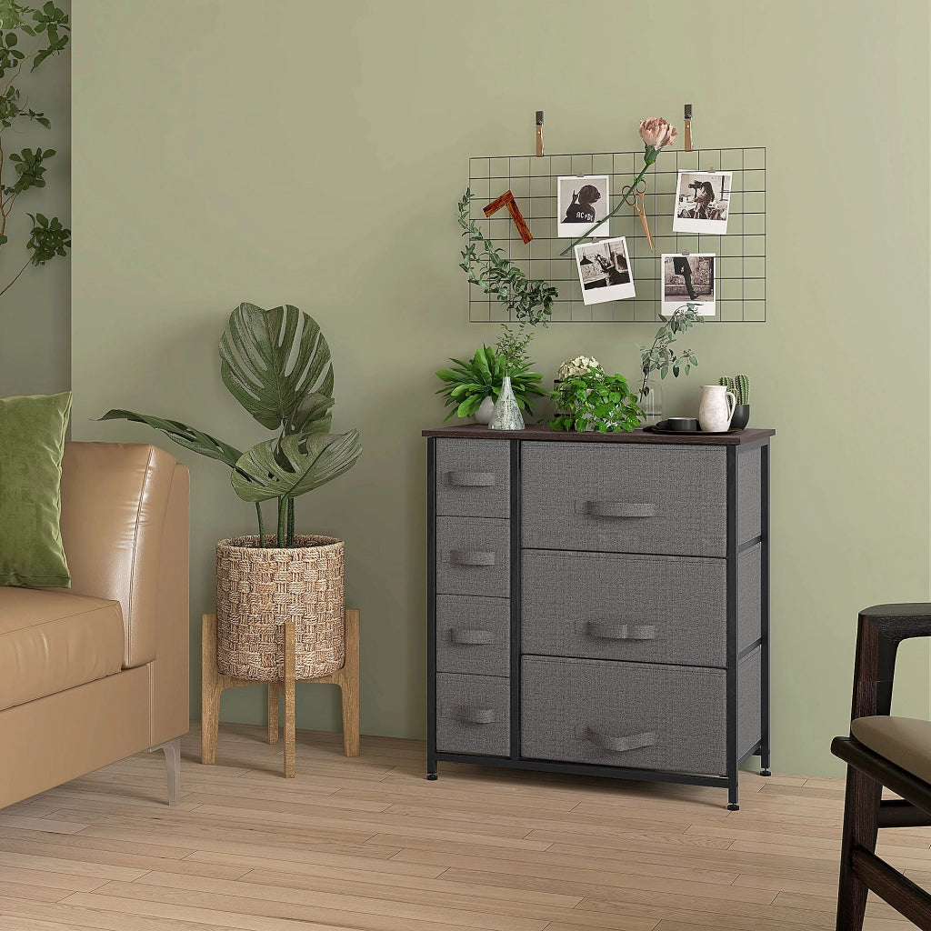 Cassettiera con 7 cassetti pieghevoli in tessuto ¨C Minimal ¨C Grigio scuro 63.5x30x71 cm
