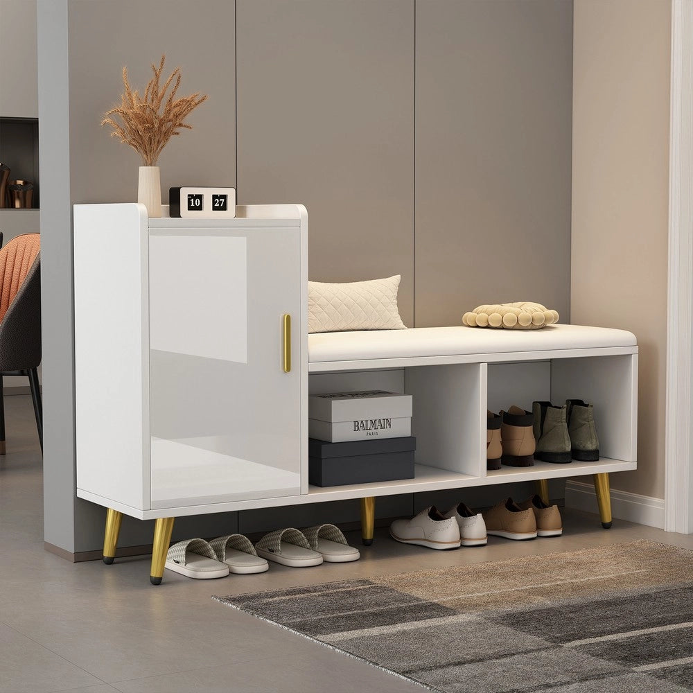 Scarpiera con Panca Imbottita e Ante ¨C MINIMAL ¨C Bianco Lucido, Ingresso