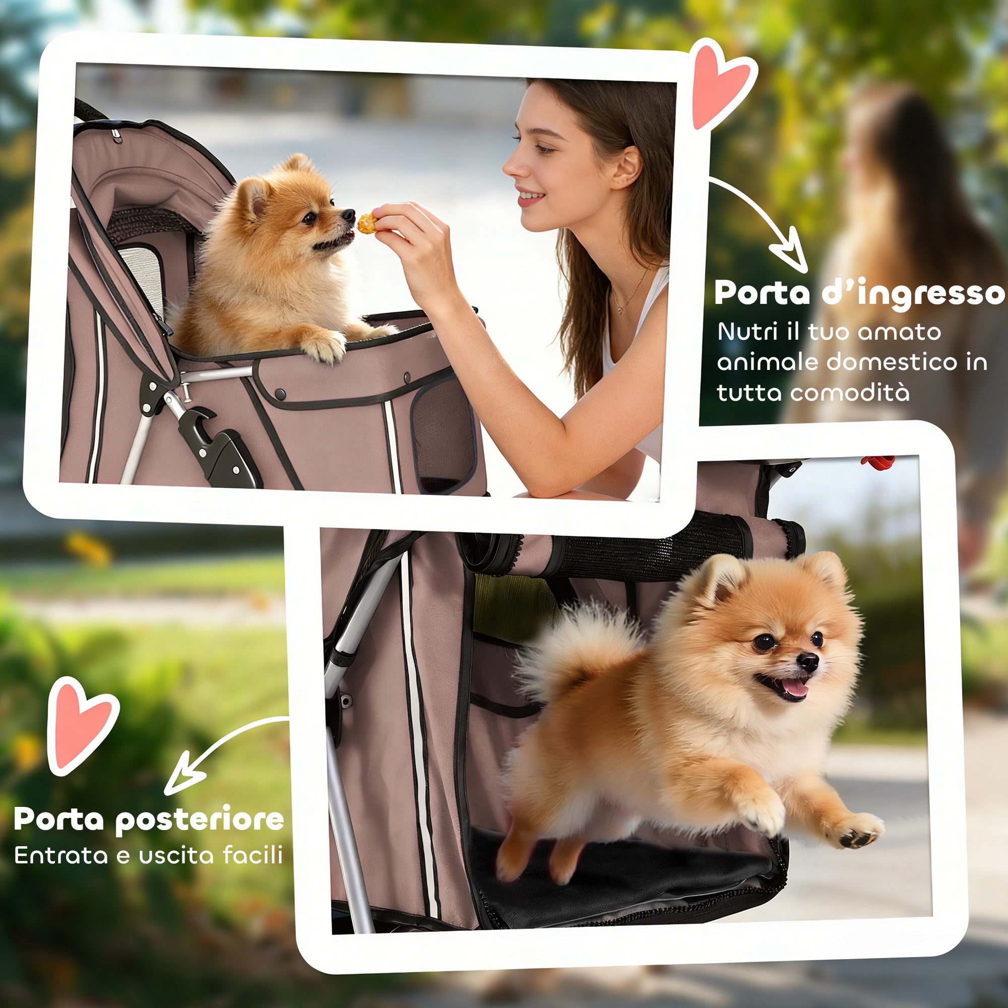 Passeggino per Cani Pieghevole con Catarifrangenti Freni e Cuscino Lavabile Caffè