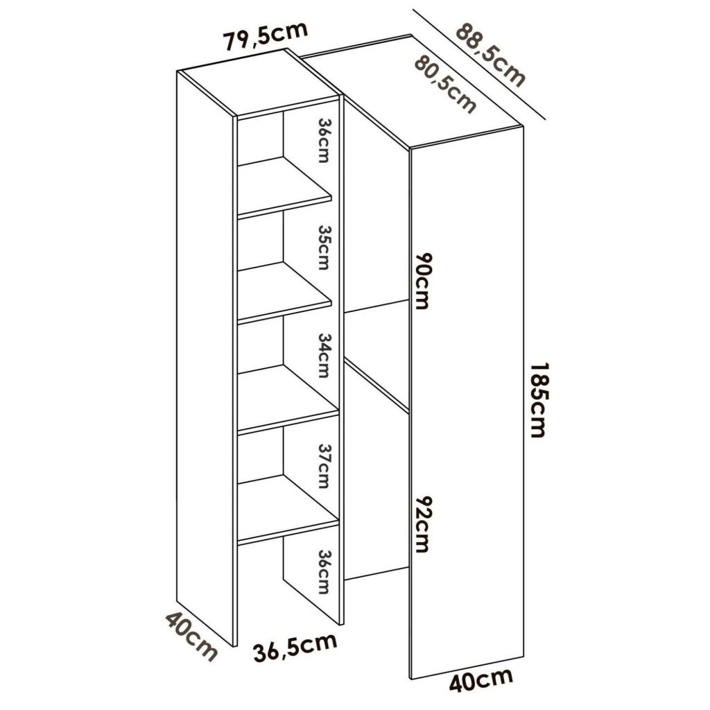 Guardaroba Arpagone, Struttura per cabina armadio angolare, Mobile appendiabiti aperto ad angolo, 79x88h186 cm, Bianco