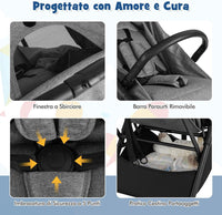 Passeggino Leggero per Bambini, Passeggino da Viaggio con Schienale Regolabile, Passeggino Portatile per Bambini con Schienale Reclinabile e Cappotta Regolabile, per Bambini 0-3 Anni (Grigio)