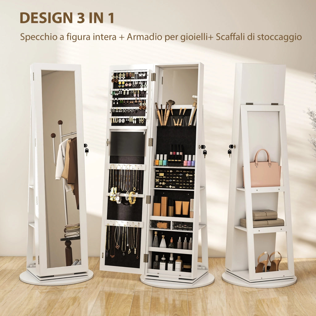 Specchio Portagioie 3 in 1 ¨C Zephmum ¨C Bianco 55x55x161 cm