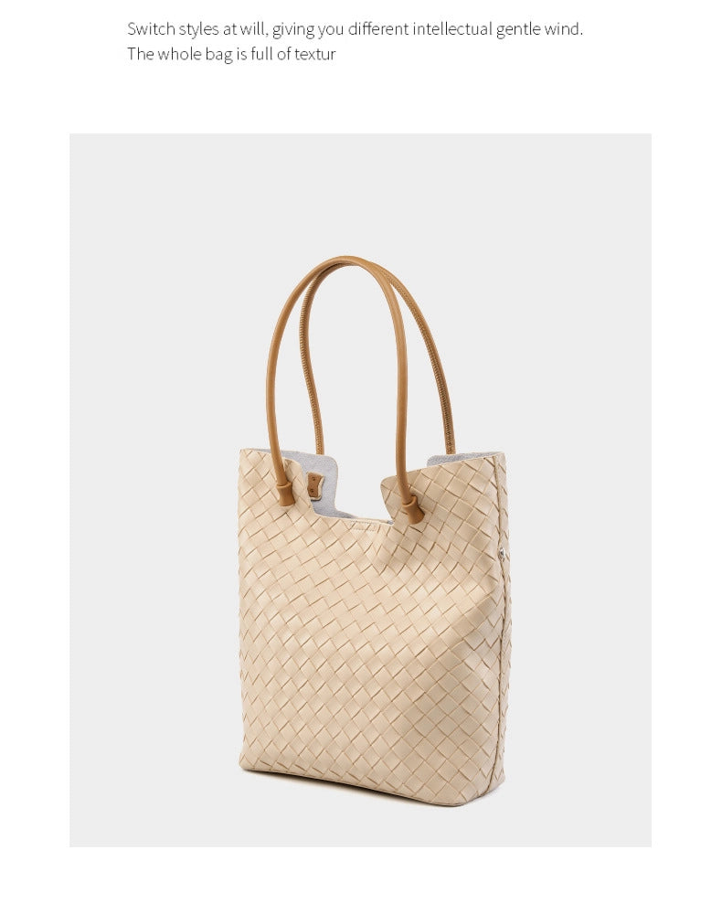 Borsa da donna intrecciata, grande capacit¨¤, in pelle bovina, colore bianco