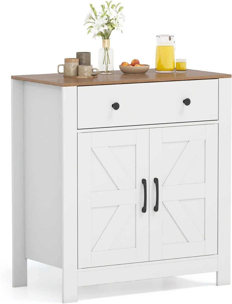 Credenza Cucina con Ripiano Regolabile, Mobile Buffet con 2 Ante e Cassetto, Mobiletto Multiuso per Sala da Pranzo, Soggiorno, Ingresso, Corridoio, 76 x 40 x 85 cm (L x P x A), Bianco