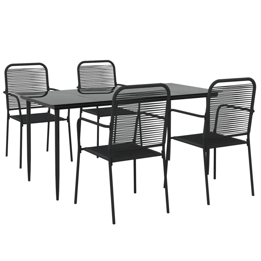 Set da pranzo da esterno da 5 pezzi mobili da giardino in corda di cotone nero e acciaio 02_0014318
