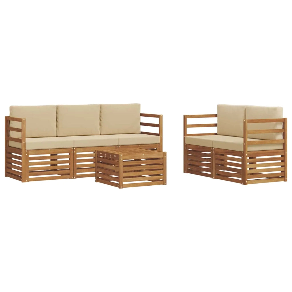 Set divani 6 pcs Naturale e Beige Legno di Acacia Massello