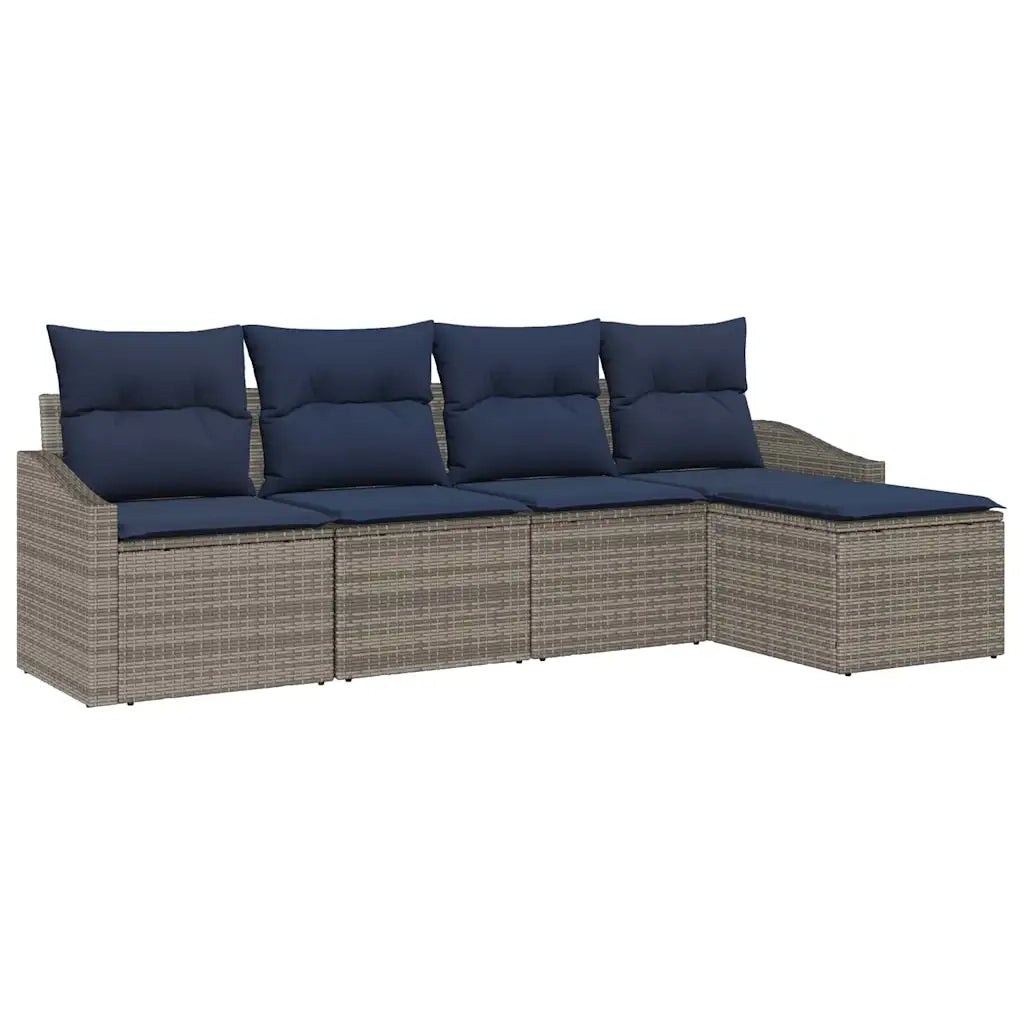 Set di divani con cuscino 5 pcs Grigio e Blu Navy polyrattan