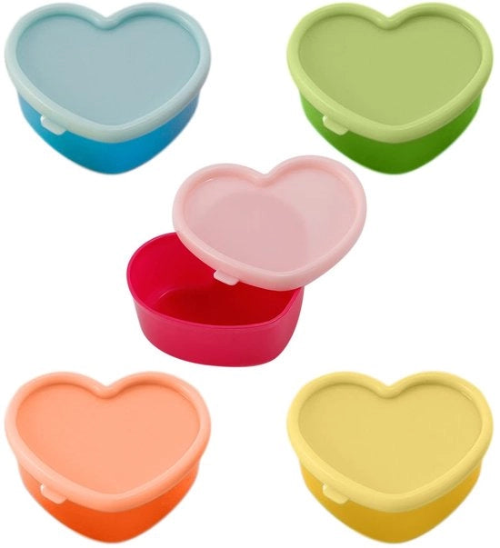 Contenitore di conservazione 5 pezzi - Forma cardiaca - Mini archiviazione - Plastica - Alimenti - Sicuro e ambientalmente amichevole - 6,5 x 7,5 x 3,5 cm - Contenitore di conservazione