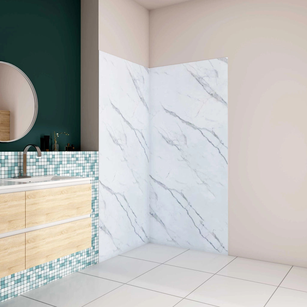H.210 cm Pannello Doccia ad Angolo 40x100 cm Realizzato in Alluminio da 3 mm con Profili Finitura Bianco Alba per Rivestimento Parete Bagno