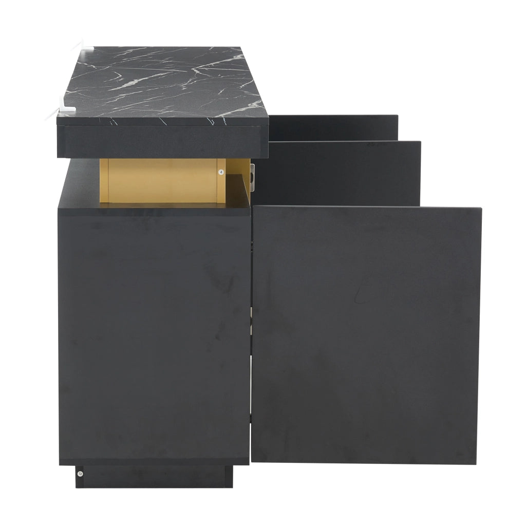 OKWISH Madia con 3 Ante e 6 Vani, Ripiani Regolabili, per Soggiorno Ingresso o Ufficio, 140 × 38 × 70 cm
