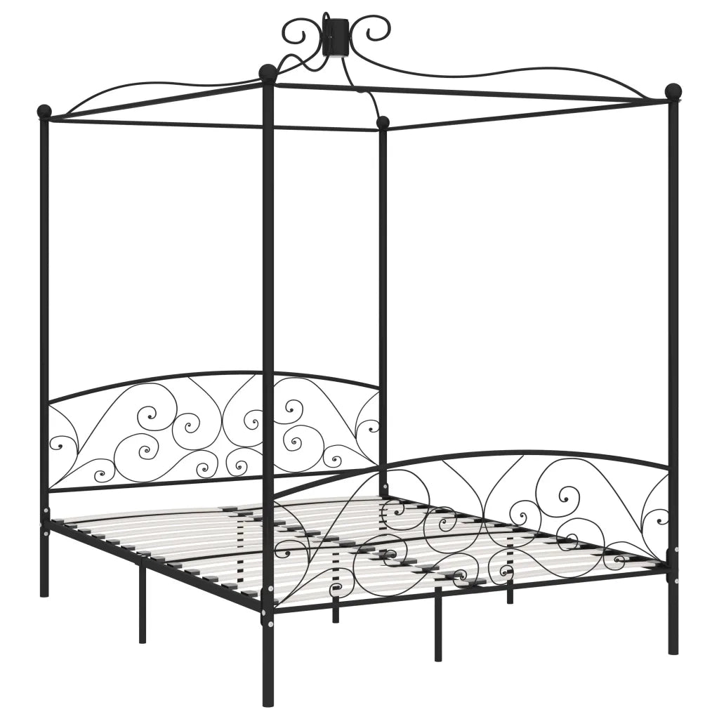 Letto matrimoniale | Letto per adulti | Letto a Baldacchino Nero in Metallo 160x200 cm