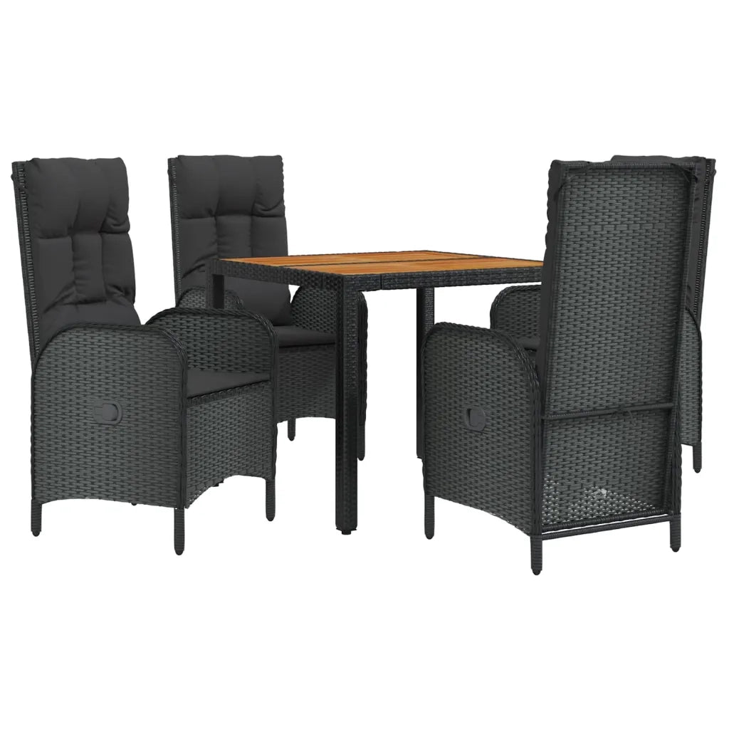 Set da Pranzo da Giardino 5 pz Nero con Cuscini in Polyrattancod mxl 76433