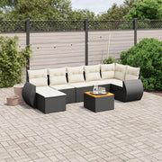 Set Divani da Giardino con Cuscini 8 pz Nero in Polyrattan