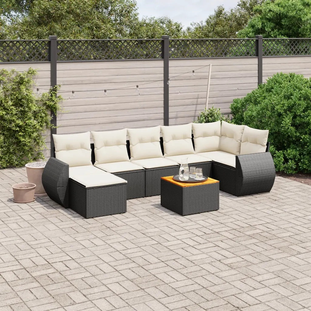 Set Divani da Giardino con Cuscini 8 pz Nero in Polyrattan