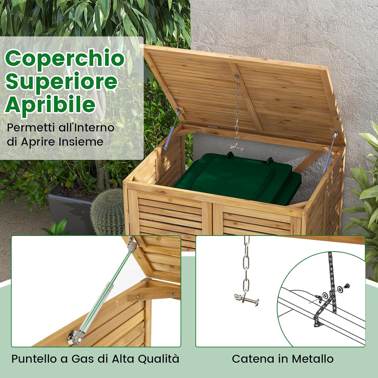 Box Portabidone dei Rifiuti in Legno 120L, Copribidone per Spazzatura con Coperchio Apribile, Doppia Porta e Serratura, Contenitore per Pattumiera da Giardino, Cortile e Terrazza
