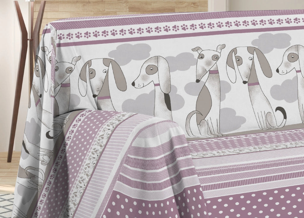 Telo Arredo Multiuso Linea Pensieri Delicati In Cotone Disegno Bau Bau - Singolo - Rosa