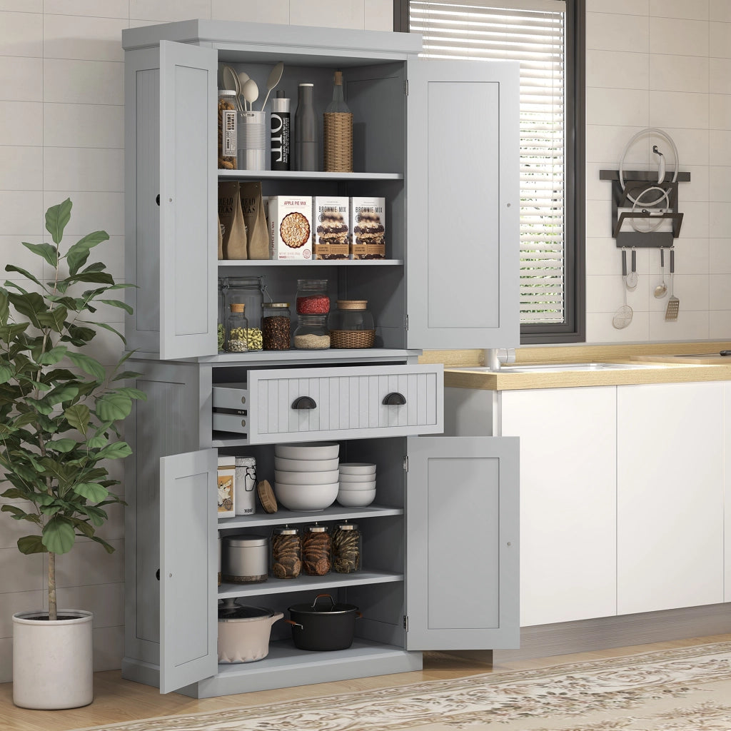 Armadio da cucina con ante scorrevoli e cassetto grande ¨C zephmum ¨C grigio 76x40x183 cm