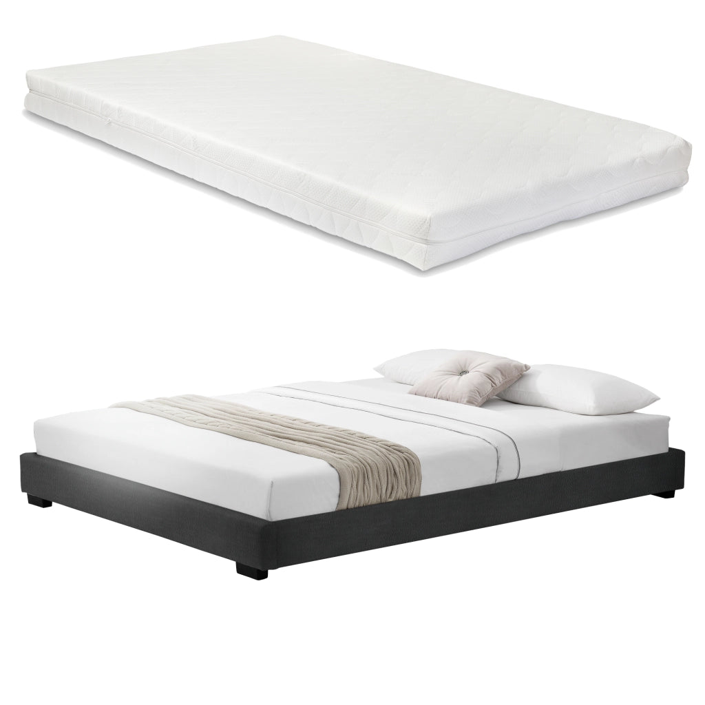 Corium Struttura Letto Imbottito con Materasso a Schiuma Fredda 140 x 200 cm Letto 1 piazza e mezza con Rivestimento in Similpelle con Materasso Anallergico - Nero