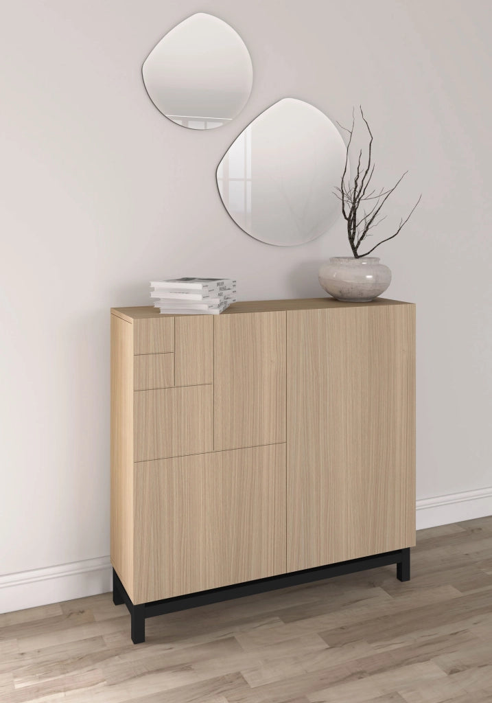 Scarpiera Herdasa effetto noce chiaro gambe nere 90x90x27
