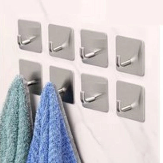 Set di 8 Haken Multifunzionali Autoadesivi per Cucina e Bagno, Acciaio Inossidabile, Idrorepellente e Senza Forare