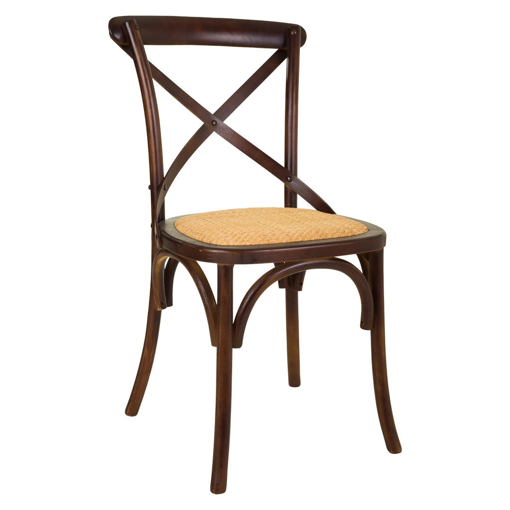 Sedia in legno e seduta in rattan marrone 44x42x46/88h
