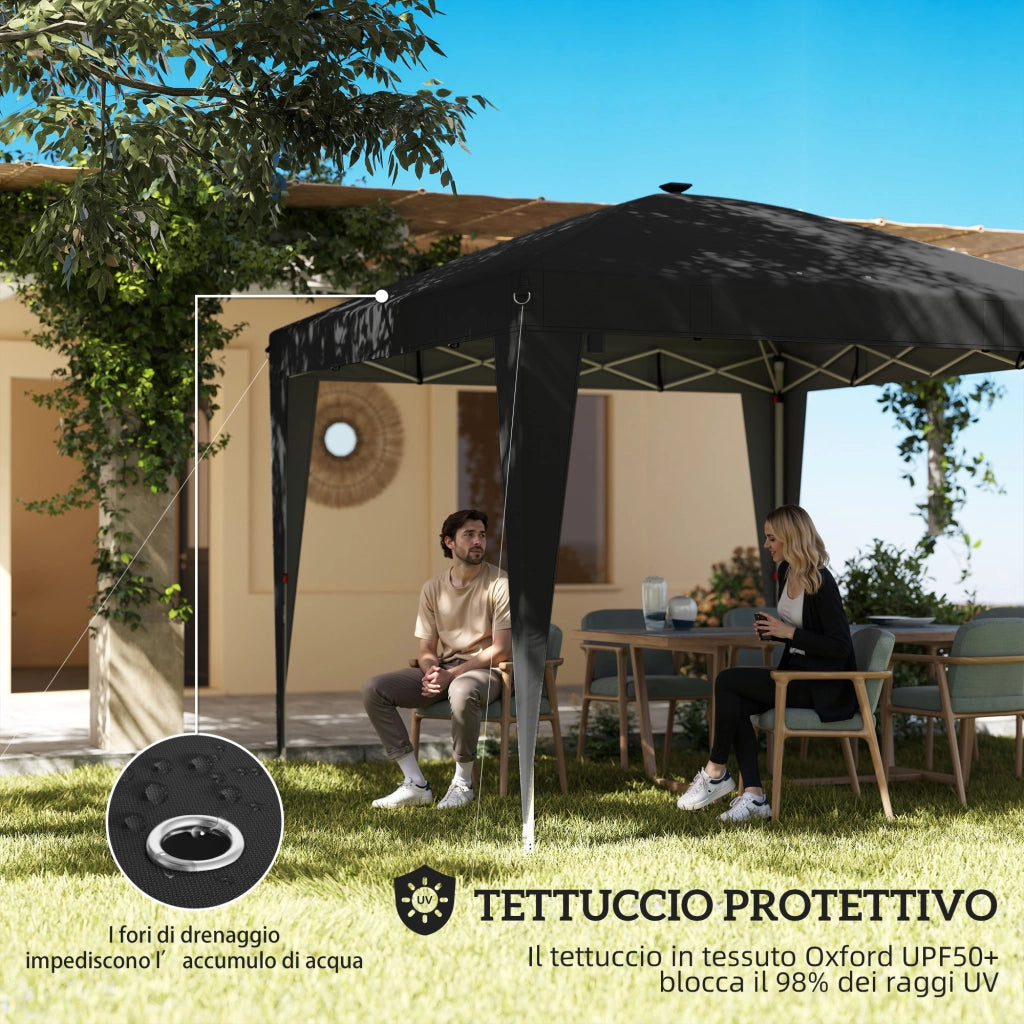 Gazebo Pieghevole da Giardino 297x297x288 cm ad Altezza Regolabile con Luce Centrale e Telecomando in Metallo e