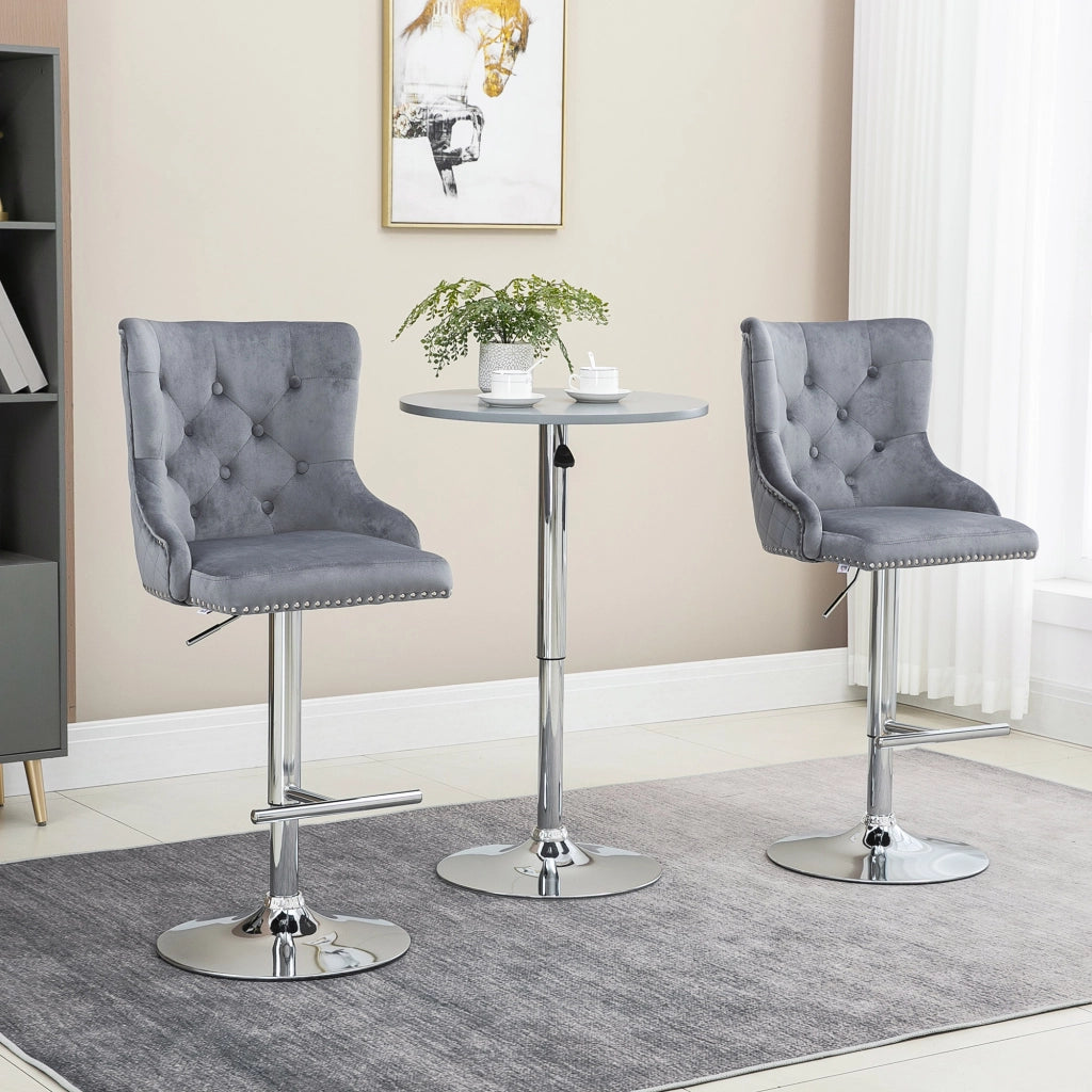 Sgabello bar 2 pezzi ¨C zephmum ¨C regolabile, girevole, grigio, 46x55x123 cm