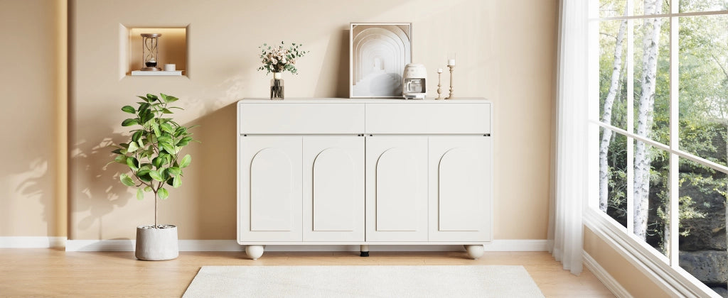 Credenza e madia con 2 cassetti, 4 ante e ripiani regolabili, per soggiorno, in MDF e PB, bianco, 140 × 38 × 89 cm
