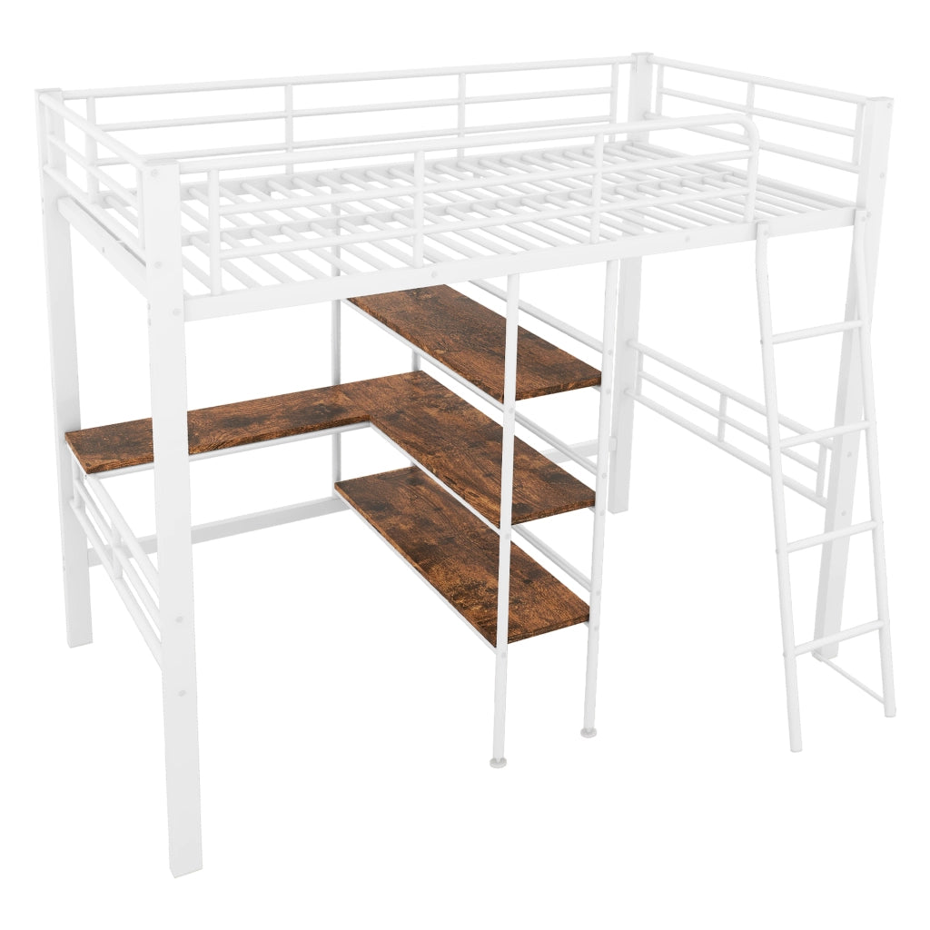 Letto a Soppalco con Scrivania e Scaffali ¨C MINIMAL ¨C 90x200, Metallo, Bianco