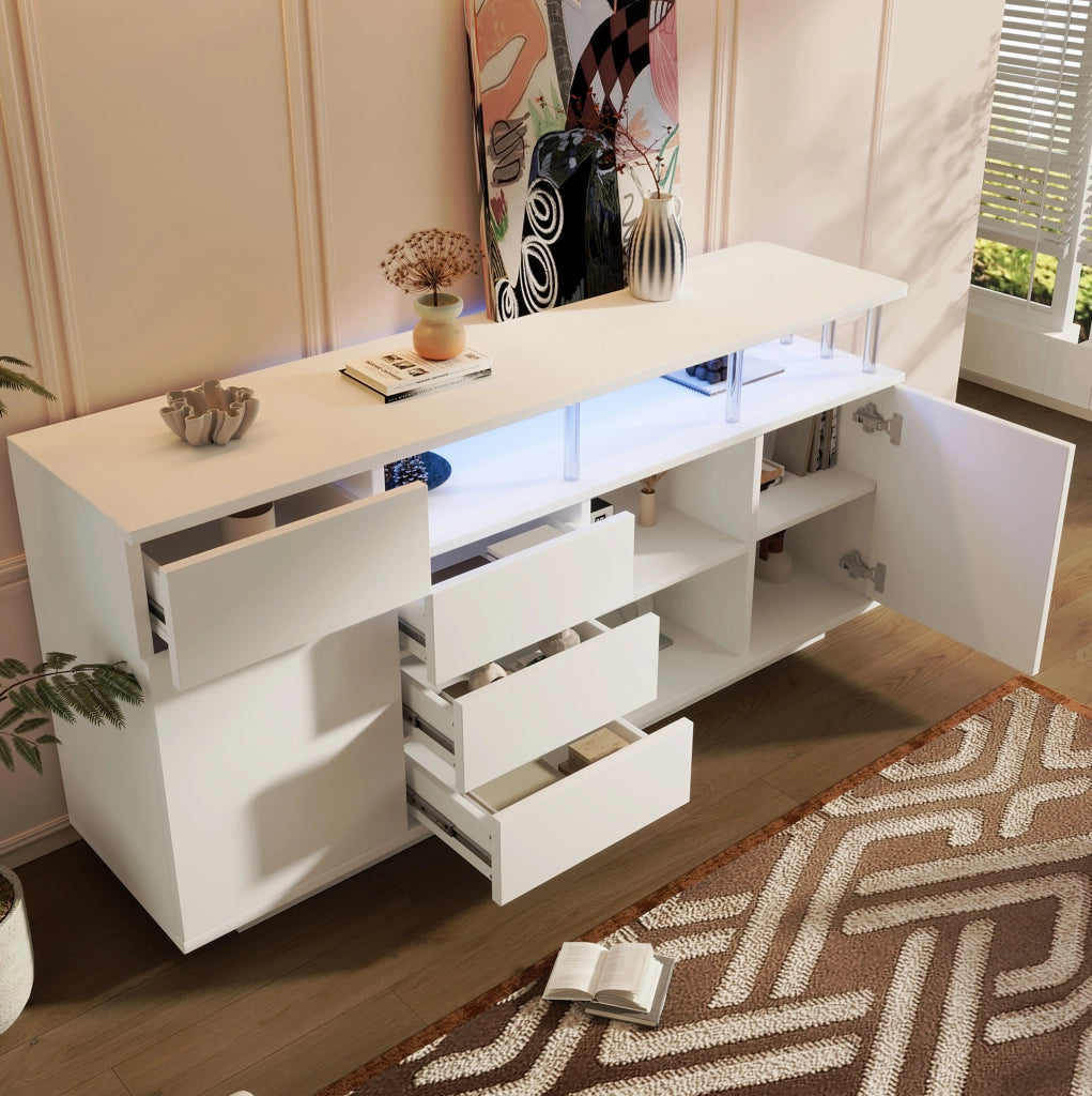 Sideboard bianco 160x40x75 cm con LED, 4 cassetti e 2 ante