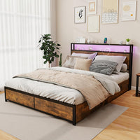 Letto con 4 Cassetti e Testiera, Struttura Letto 200x160 cm con Luci LED Regolabile e Presa Multipla, Carico Massimo 300kg, Silenzioso (200x160 cm)