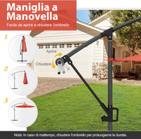 Ombrellone da Giardino ∅300 cm con 32 Luci LED, Ombrellone Prendisole con Rotazione di 360°, Inclinazione Regolabile, 8 Stecche, Manovella, per Giardino Piscina Cortile (Arancione)