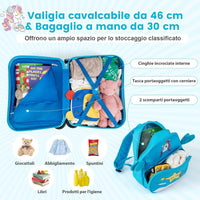 Valigia Cavalcabile per Bambini, 18" Valigia+ 12" Zaino,2 Pezzi, Trolley Bambini Bagaglio a Mano con Ruote Girevoli e Maniglia Retrattile, 2 Cingie Multiuso (Modello 2)