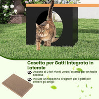 Panchina da Esterno in Metallo Lunga 150 CM con Cuccia per Gatti e Tappetino Tiragraffi, Seduta per 3 Persone, Portata 450 kg, Panchina Senza Schienale Resistente per Giardino