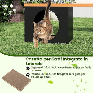 Panchina da Esterno in Metallo Lunga 150 CM con Cuccia per Gatti e Tappetino Tiragraffi, Seduta per 3 Persone, Portata 450 kg, Panchina Senza Schienale Resistente per Giardino