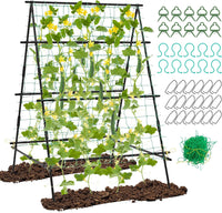 Traliccio da Giardino per Piante Rampicanti, Grigliato da Giardino con Rete, Pali in Metallo Rivestiti, Fili Intrecciati e Clip, Supporto per Viti Rampicanti, Verdure e Uva