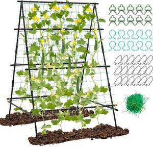 Traliccio da Giardino per Piante Rampicanti, Grigliato da Giardino con Rete, Pali in Metallo Rivestiti, Fili Intrecciati e Clip, Supporto per Viti Rampicanti, Verdure e Uva