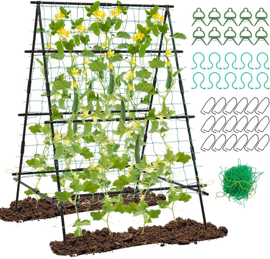 Traliccio da Giardino per Piante Rampicanti, Grigliato da Giardino con Rete, Pali in Metallo Rivestiti, Fili Intrecciati e Clip, Supporto per Viti Rampicanti, Verdure e Uva