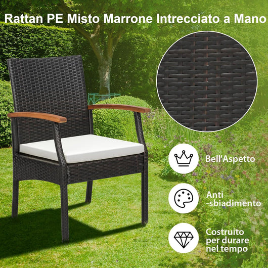 Set di 2 Sedie da Giardino in Rattan, Poltrona da Esterno in Rattan PE con Cuscino con Cerniera, Capacità 180 kg, per Giardino Balcone Piscina (57 x 61 x 89 cm, Modello H)