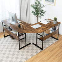 Scrivania Angolare 170 CM, Scrivania per Computer ad Angolo Moderna con Piano Inclinabile, Scaffale Inferiore e Supporto per CPU, Scrivania a Forma di L per Ufficio e Studio (Marrone)