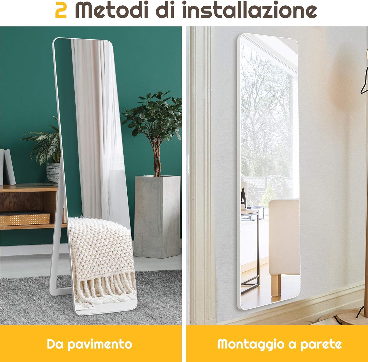 Specchiera da Terra Autoportante a Figura Intera, Specchio Rettangolare, Bianco 160x37cm