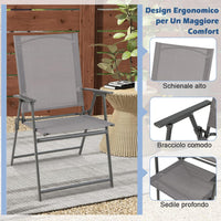 Set di 2/4 Sedie Pieghevoli da Giardino in Textilene Resistente alle Intemperie, Sedie da Esterno con Schienale Alto, Poltrona Portatile per Giardino Campeggio Patio (4 pz)