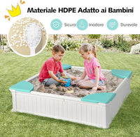 Sabbiera per Bambini, Sabbiera da Cortile con 4 Sedute Angolari e Copertura in Oxford, per Cortile Spiaggia Prato, 123,5 x 123,5 x 31,5 cm
