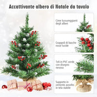 Mini Albero di Natale 60/90 cm, Albero di Natale Piccolo con Rami in PVC,12/15 Grappoli di Bacche Rosse, per Casa, Ufficio e Negozio (60 CM)