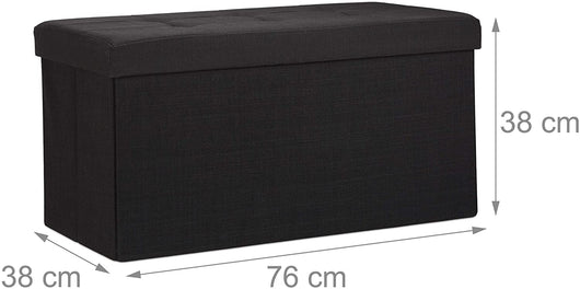 Panca sgabello pouf contenitore pieghevole poggiapiedi 76 cm lino nero 13_0002337