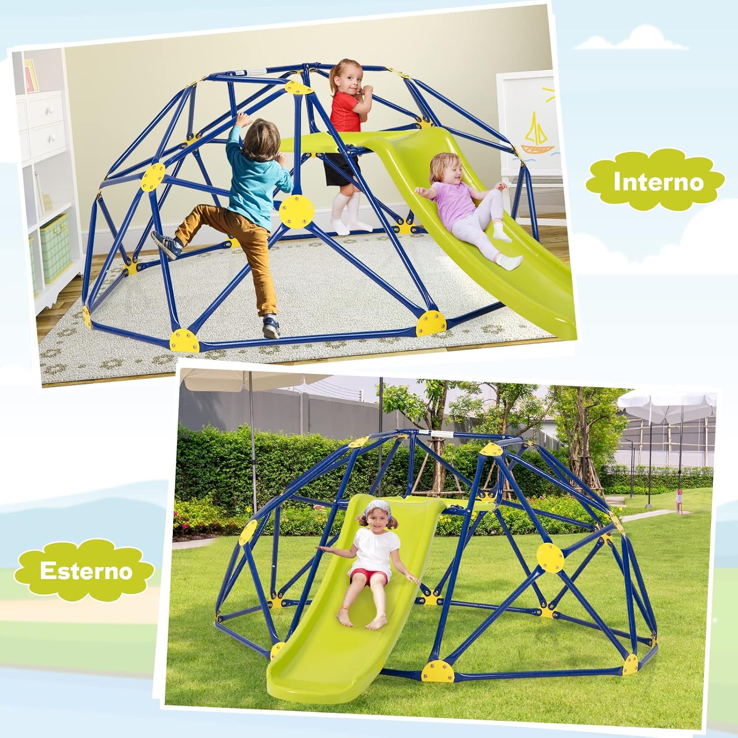 Cupola di Arrampicata, Struttura per Arrampicata con Scivolo, Capacità di Carico di 180 KG, per Bambini da 3 a 10 Anni, Ideale per Palestra, Cortile e Giardino (Stile 2 Verde)