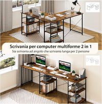 Scrivania Angolare per Computer con Supporto per Monitor, Scrivania Porta PC in Legno, Scrivania Salvaspazio e Moderna per Ufficio e Studio, 242 x 60 x 75 cm (Marrone)